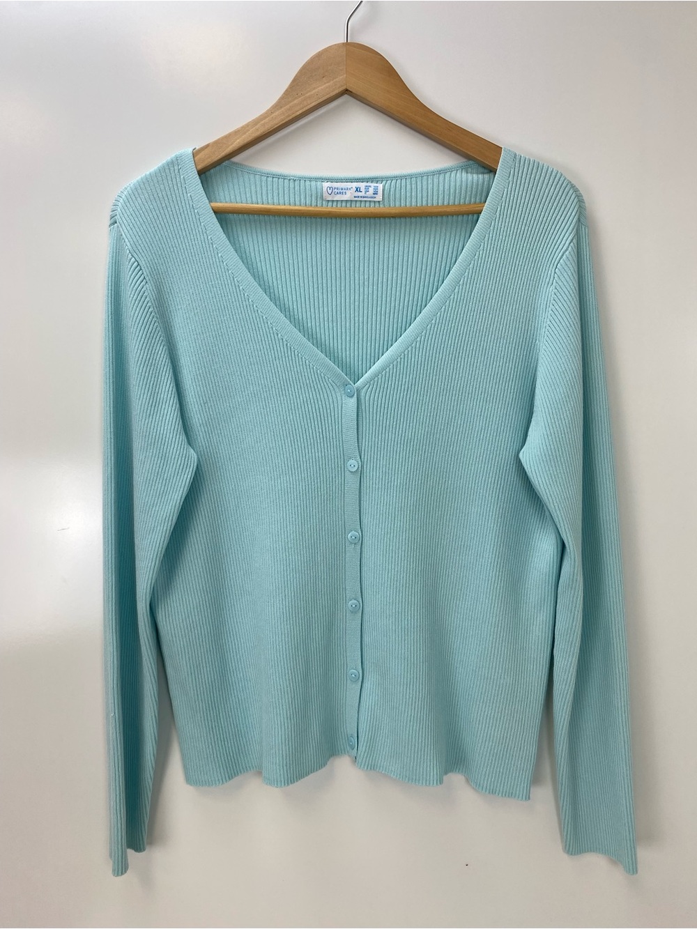 Primark Light Blue Ribbed V-Neck Button Cardigan